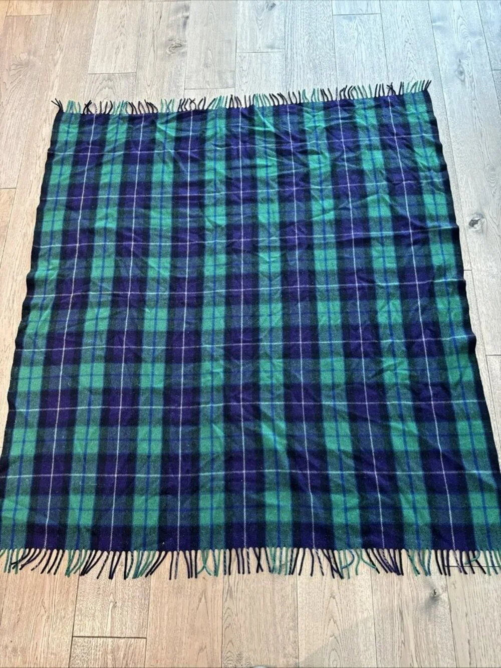 Vintage Edinburgh 100% All Wool Tartan Throw Blanket Black Watch Plaid 63